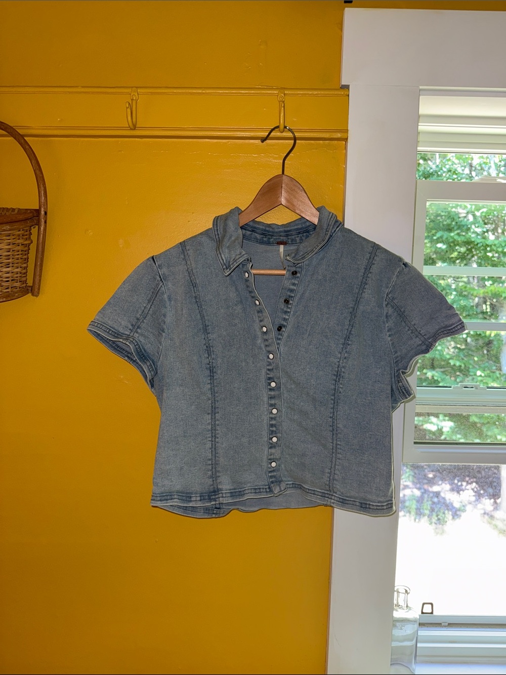 Free People Midnight Rider Denim Buttondown, Size Large